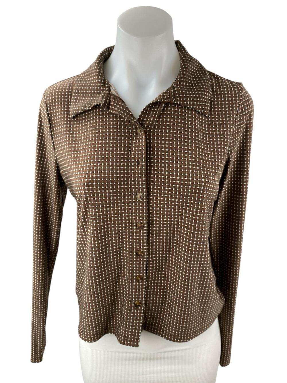 Levi's Women's Brown Polka Dot Collared Long Sleeve Crop Button Down Shirt Top S